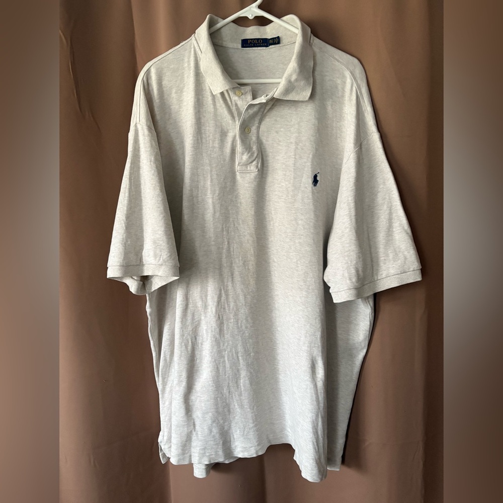 Ralph Lauren Polo Shirt Men's 2XLT Heather White Blue Pony Cotton Big Tall